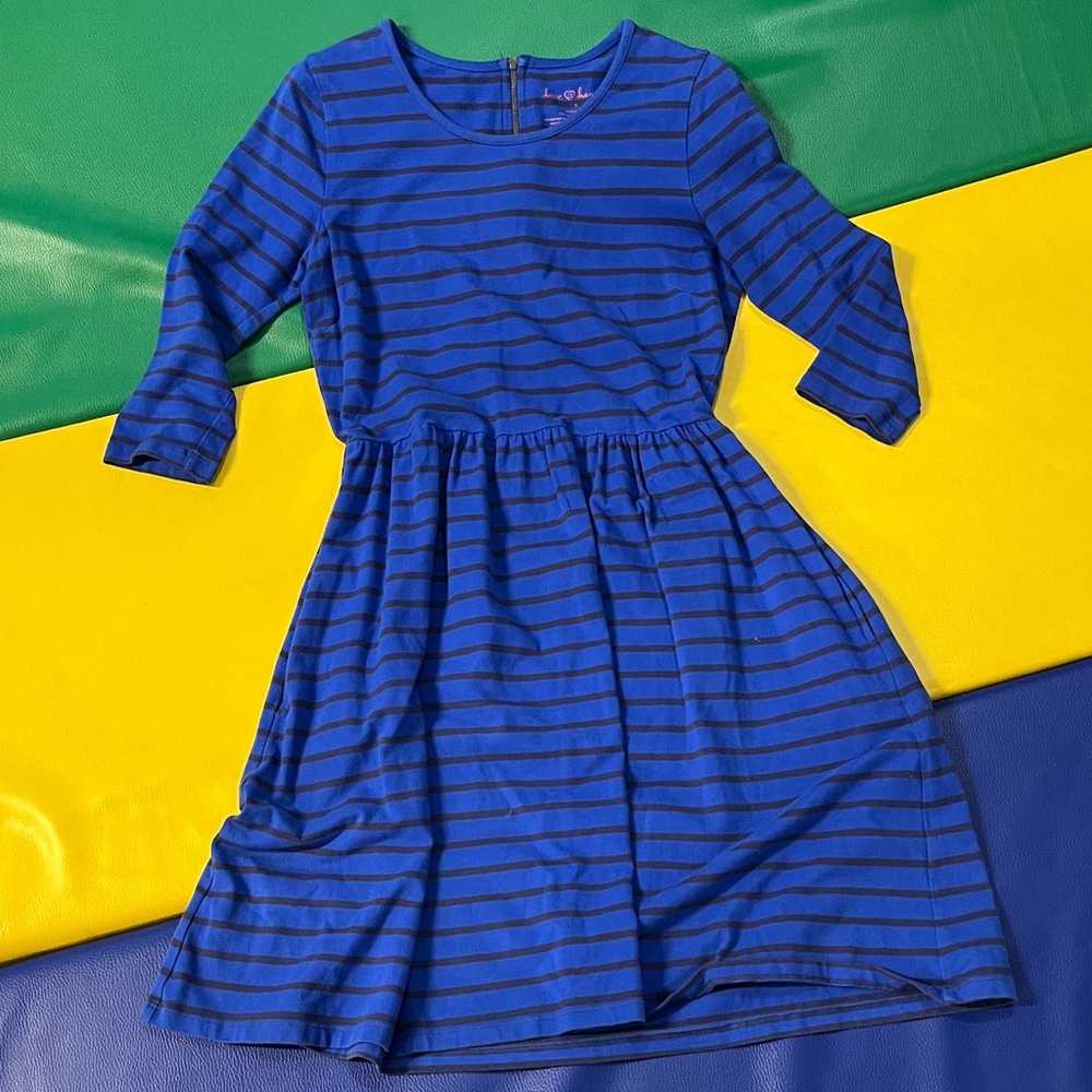 Blue Striped women’s Hanna Andersson dress with pockets
